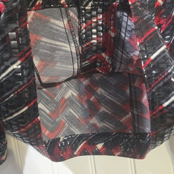 Ruby Rd. Size 6 Shiny Vinyl Button Front Jacket Blazer Red Black Lightweight - Picture 7 of 12